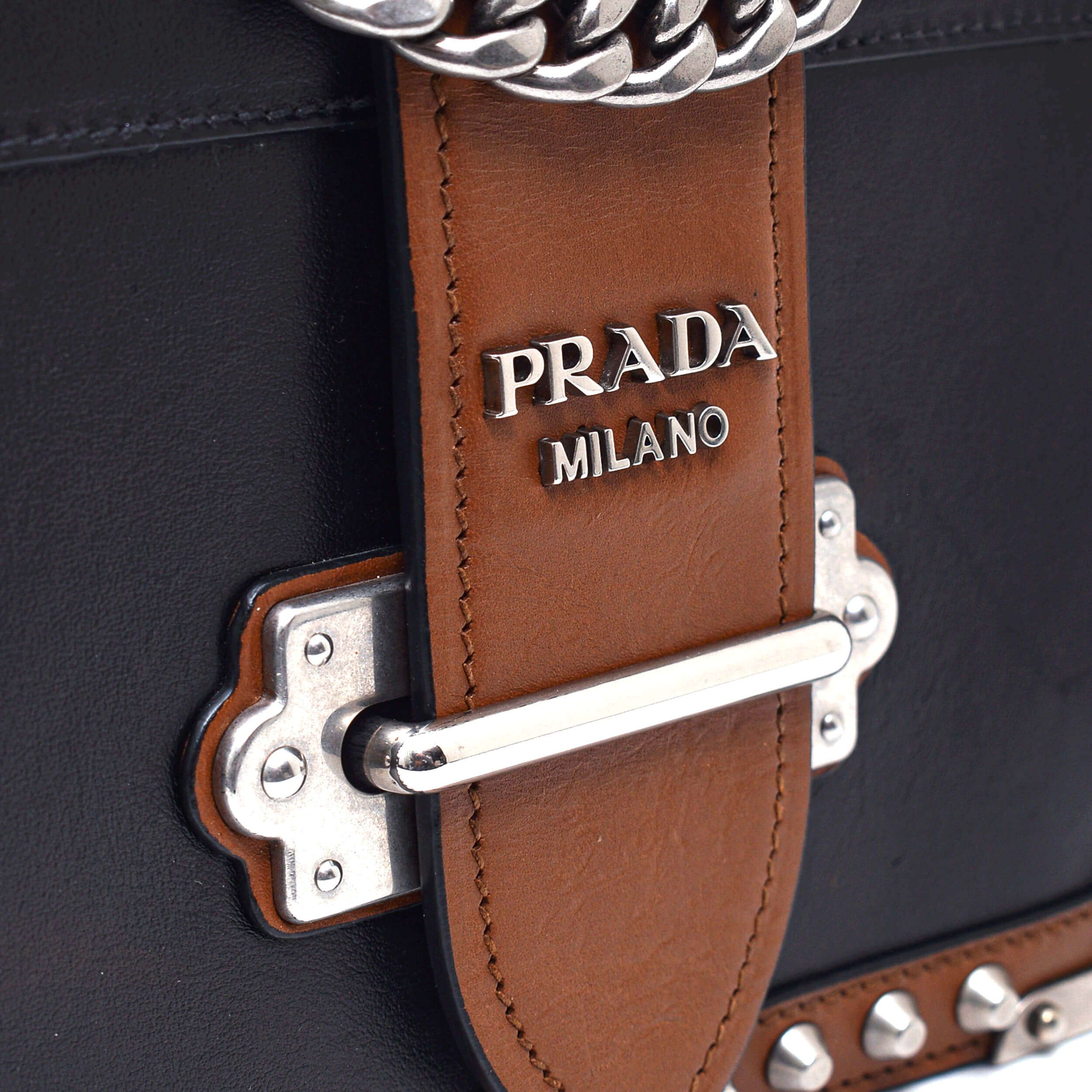 Prada - Black&Brown City Calf Leather Cahier Shoulder Bag